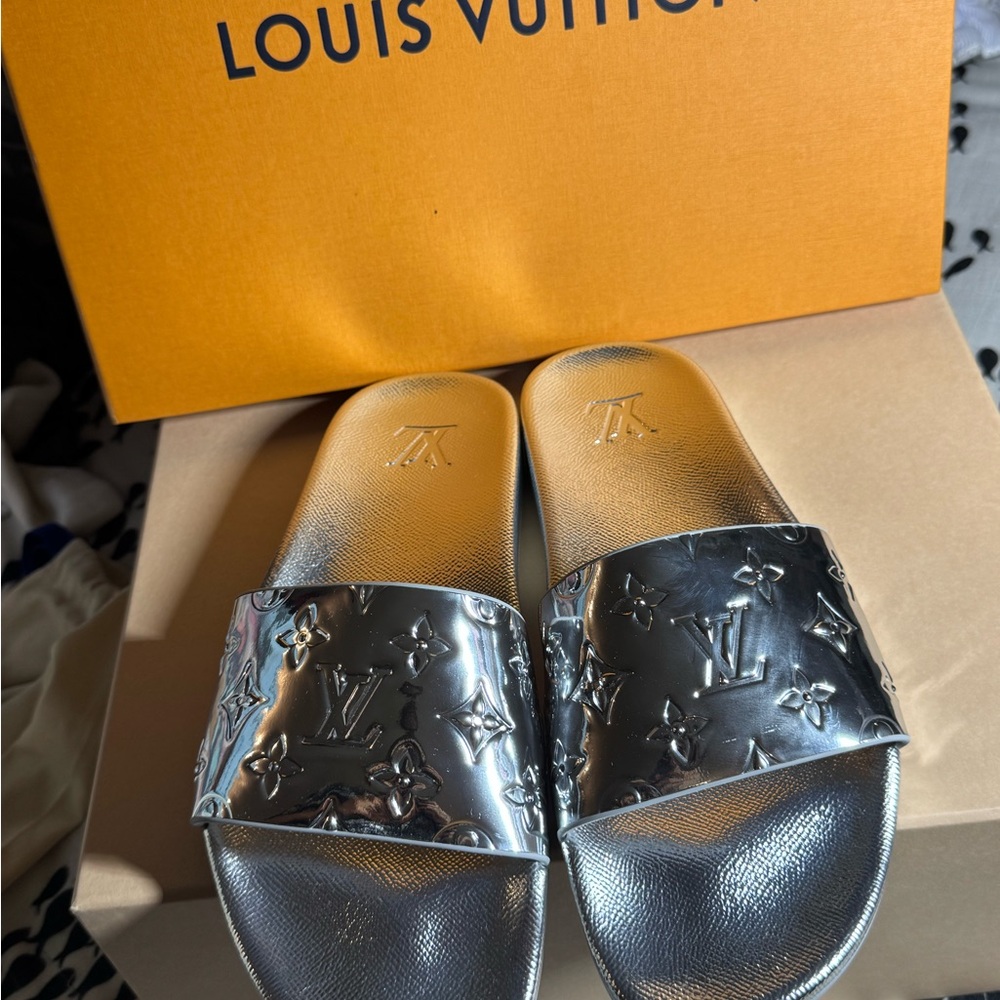 Louis Vuitton Silver Slide Sandals